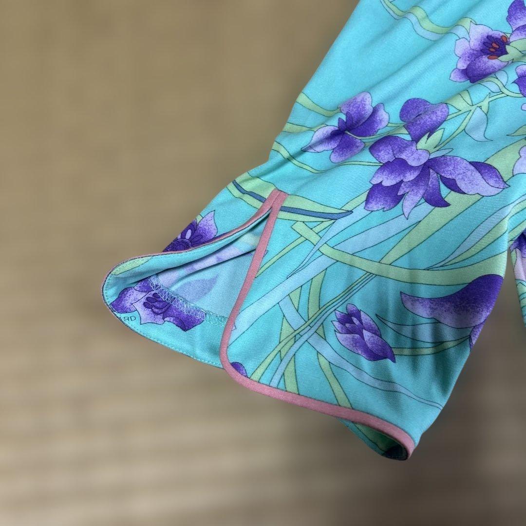 お値下げ　花柄ミントグリーンチュニック 五分袖