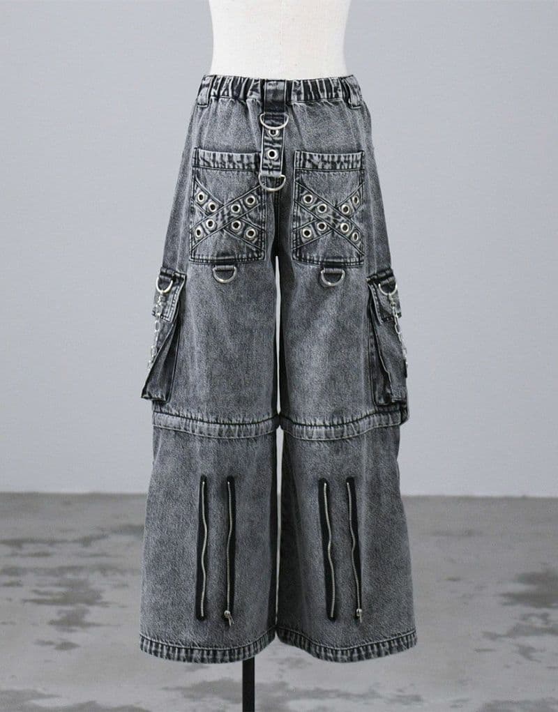 REFLEM レフレム 2WAYボンテージワイドデニムカーゴパンツ グレー