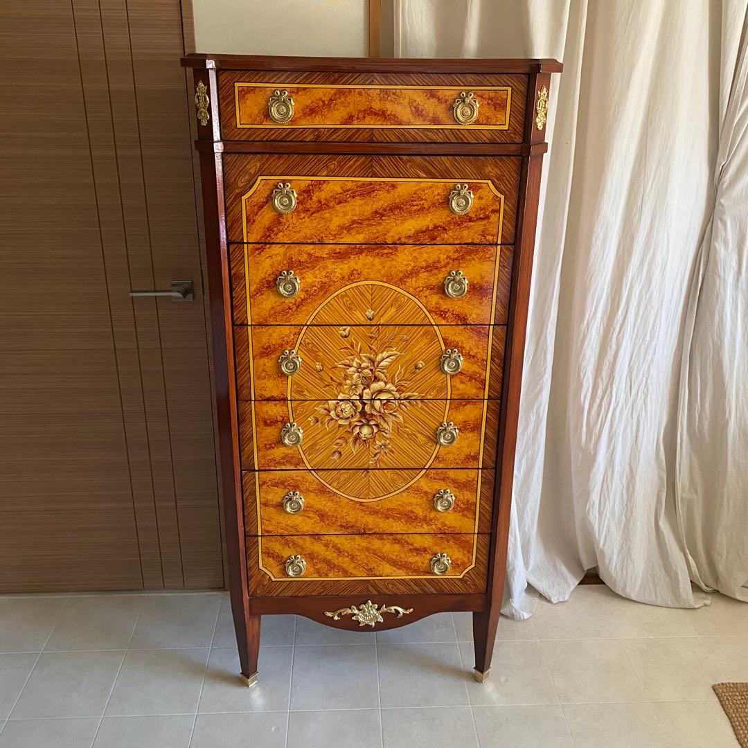 フランス製　北欧　アンティーク　チェスト　ヨーロピアン　ロココ　象嵌　象嵌細工