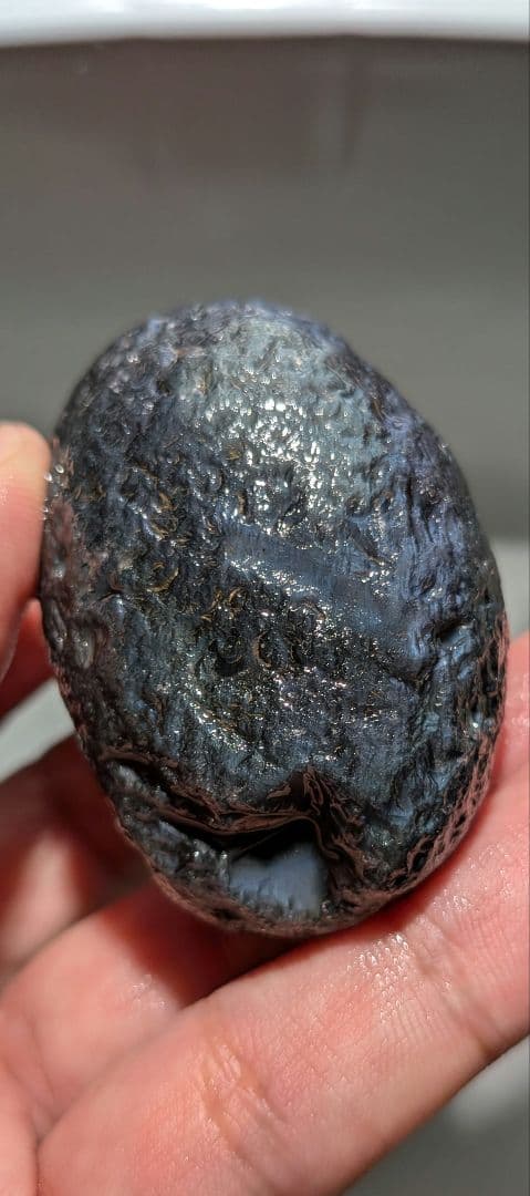 原石　十勝石玲瓏　ブルーベースレインボーオブシディアン　超特級品