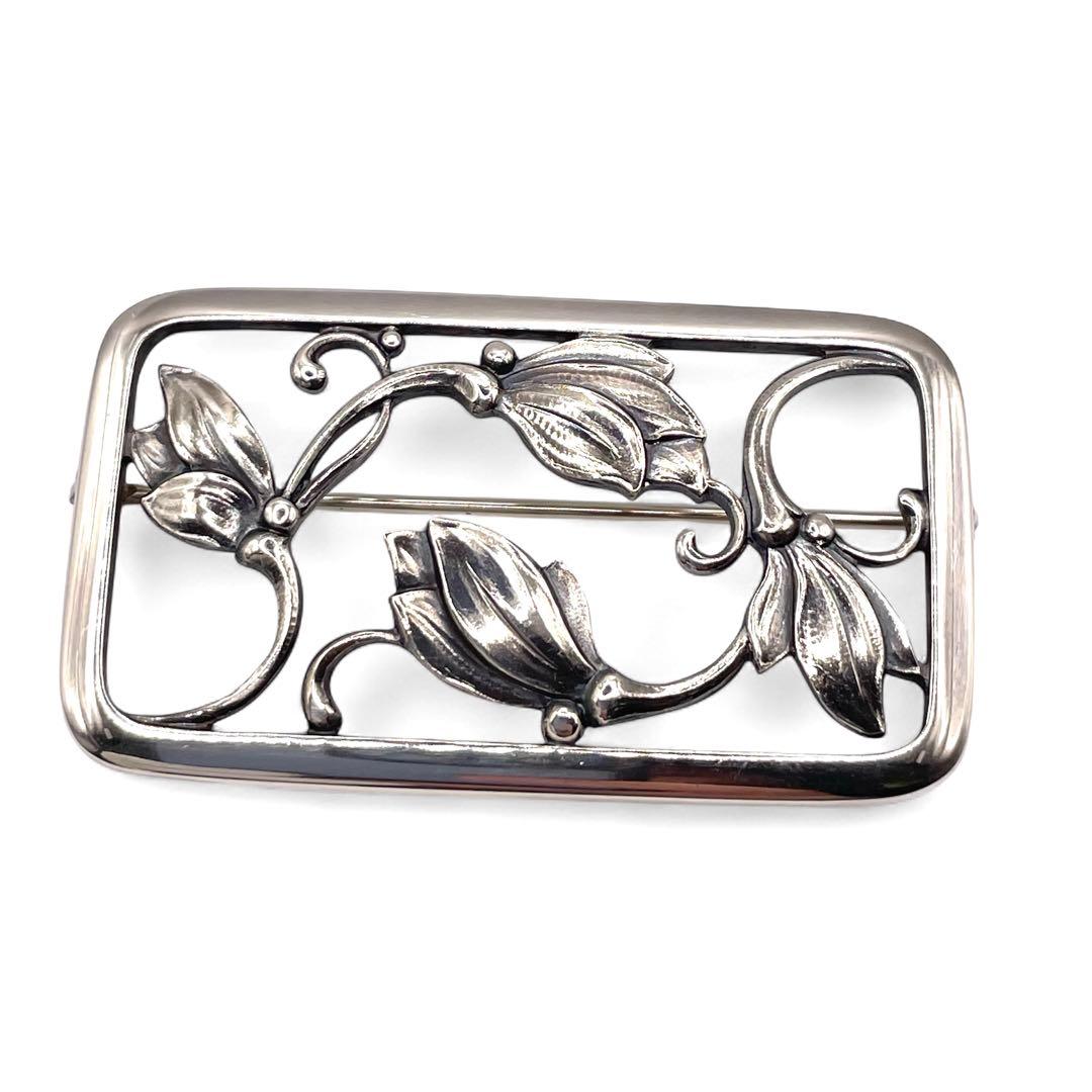 美品 ジョージジェンセン ブローチ 295 フラワー ヴィンテージ リーフ