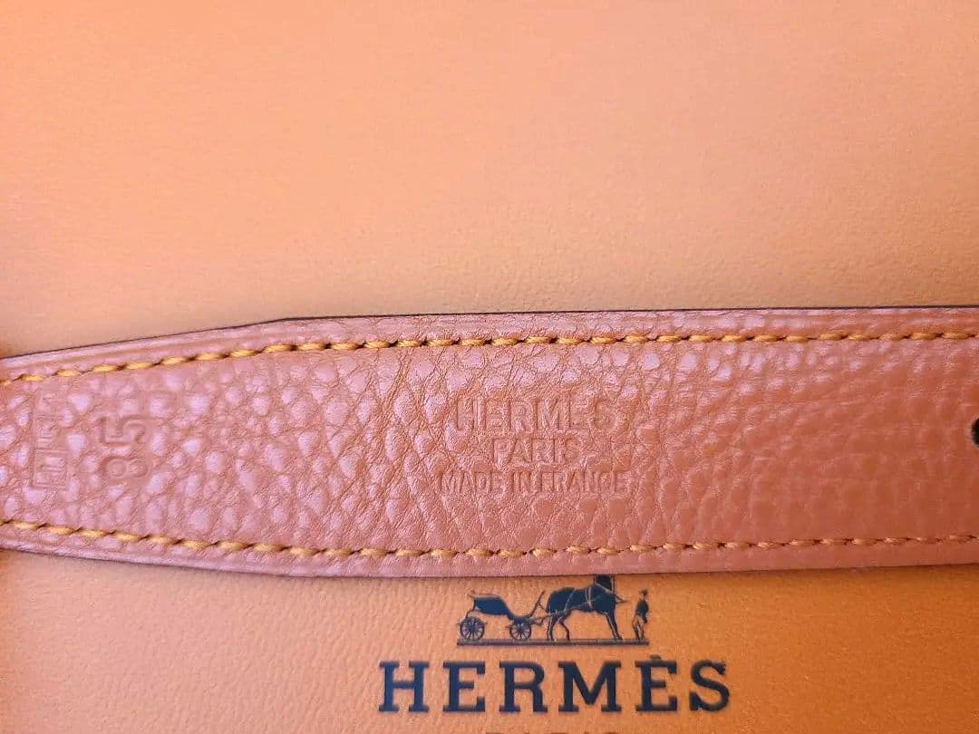 HERMES レザー ベルト 黒/裏:HERMESオレンジ