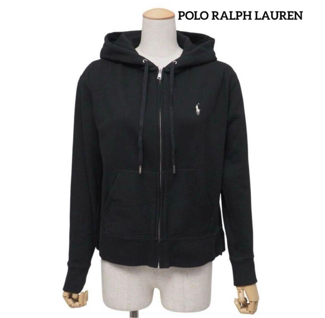 ポロラルフローレン　ジップアップパーカー　XS ブラック系　ホワイトポニー　刺繍
