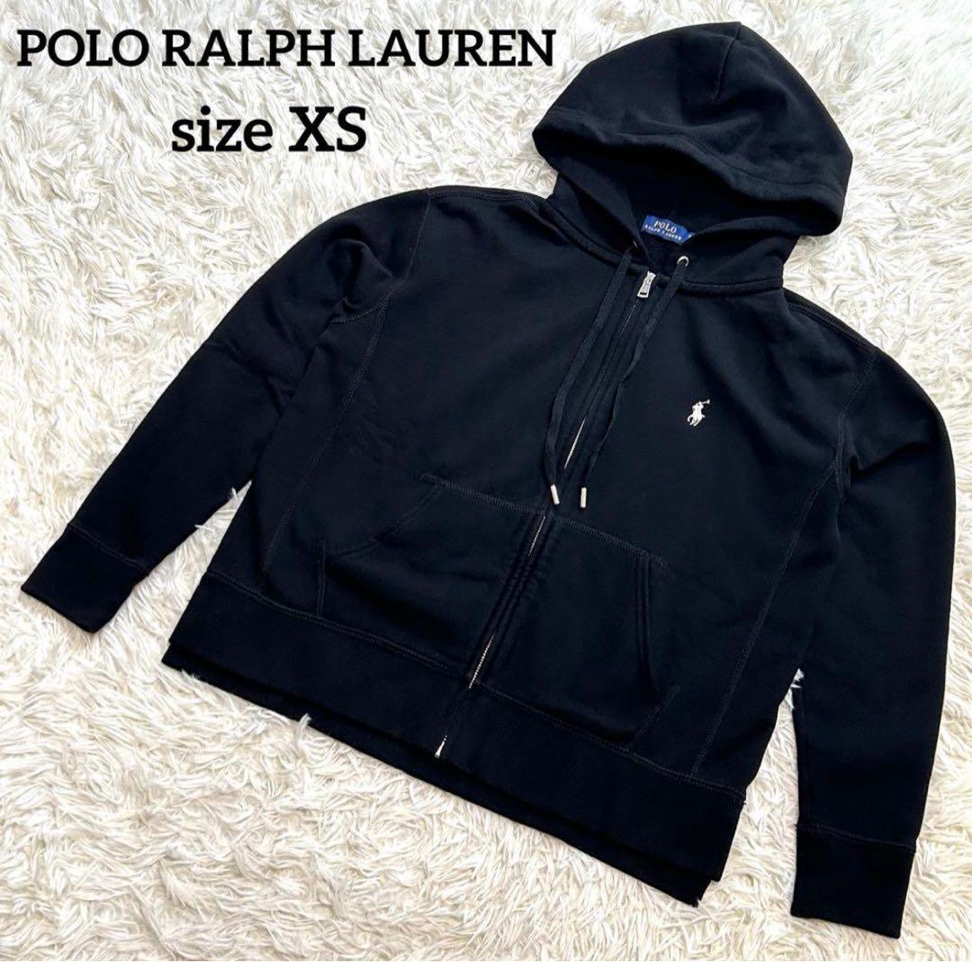 ポロラルフローレン　ジップアップパーカー　XS ブラック系　ホワイトポニー　刺繍