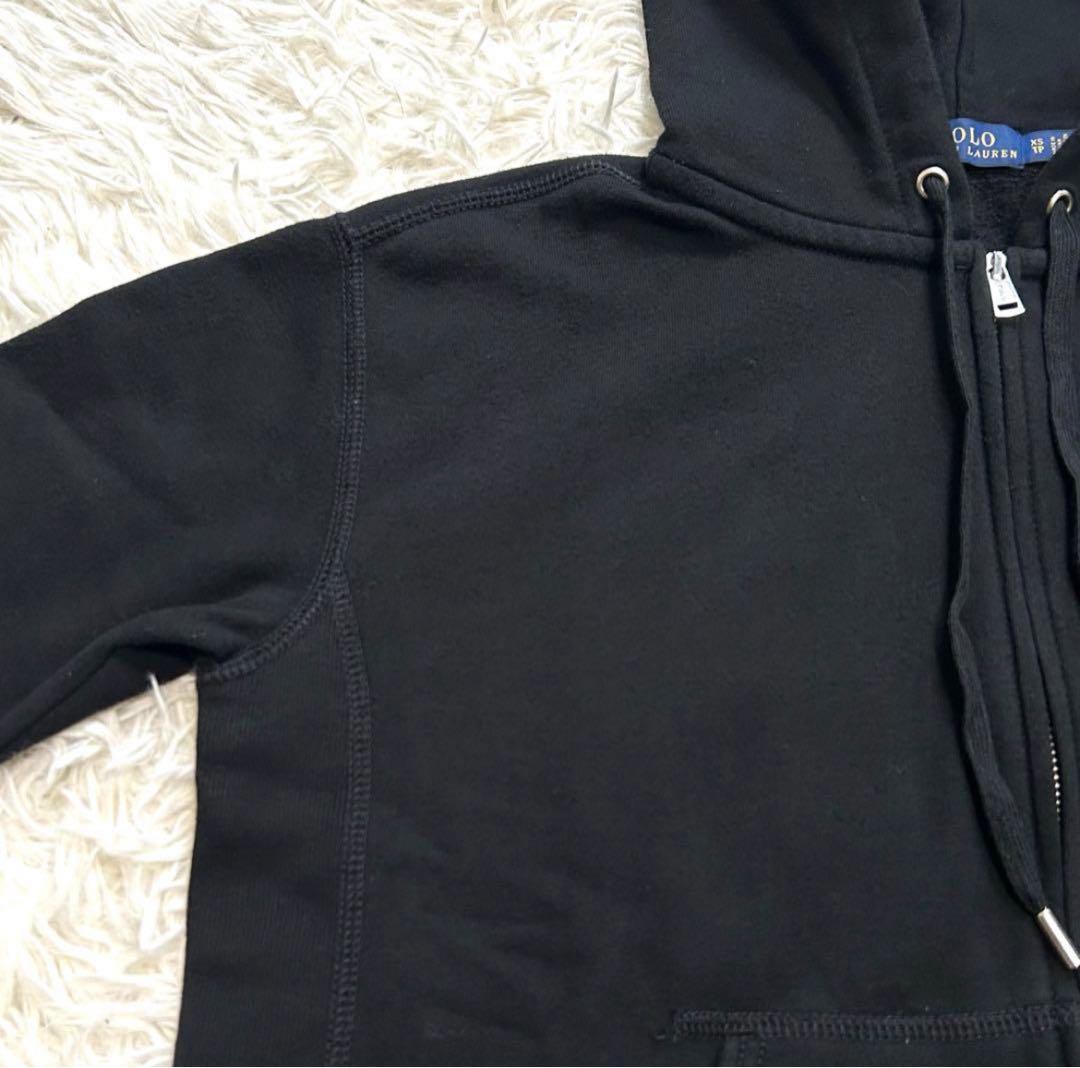 ポロラルフローレン　ジップアップパーカー　XS ブラック系　ホワイトポニー　刺繍