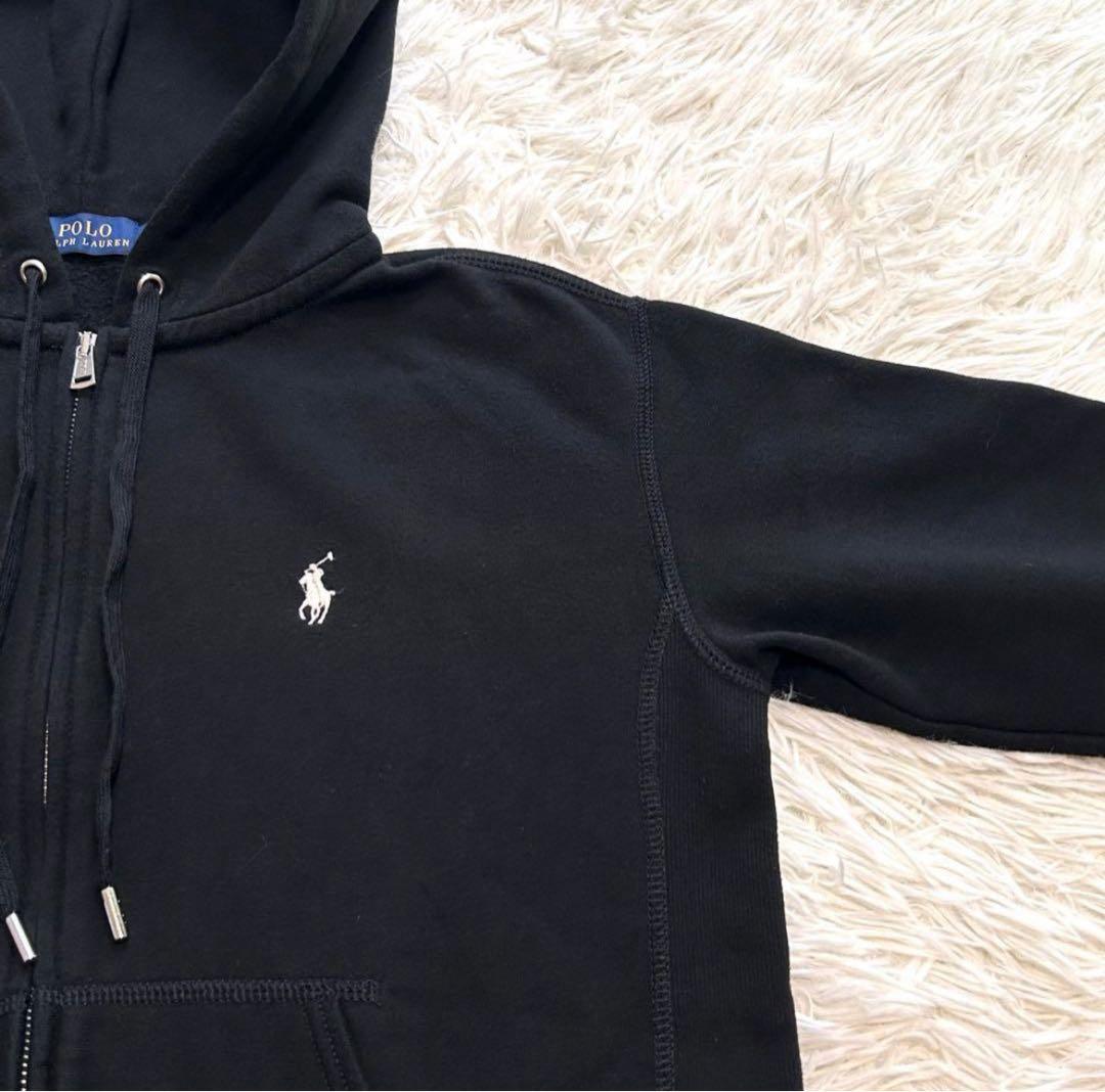 ポロラルフローレン　ジップアップパーカー　XS ブラック系　ホワイトポニー　刺繍