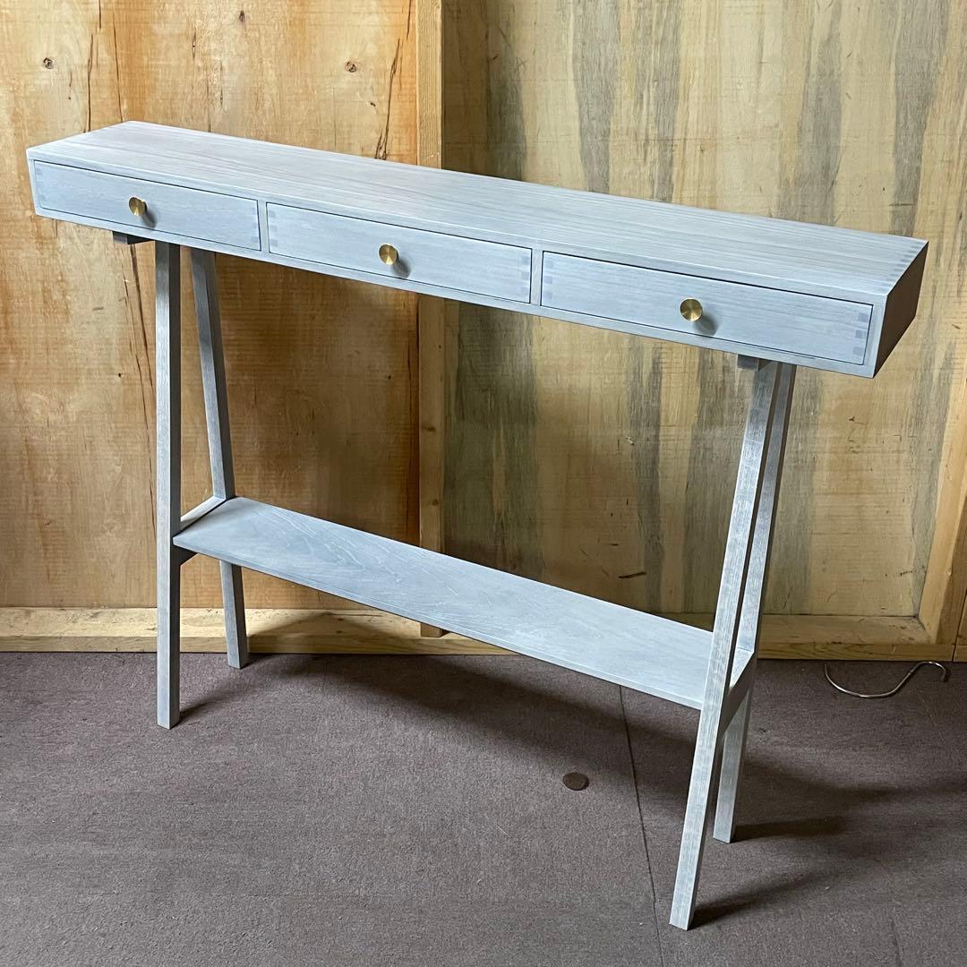 【美品】大川家具 境木工 コンソールテーブル 長机 ジンダイ グレーブルー