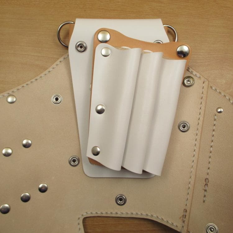 ホワイト＆うす茶色　６丁差し　本革シザーケース　SCA-151/CWB