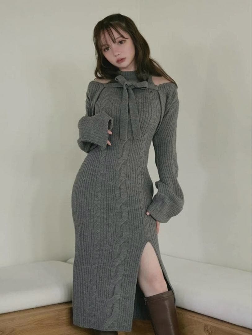 ワンピース andmary Carmen knit set dress gray