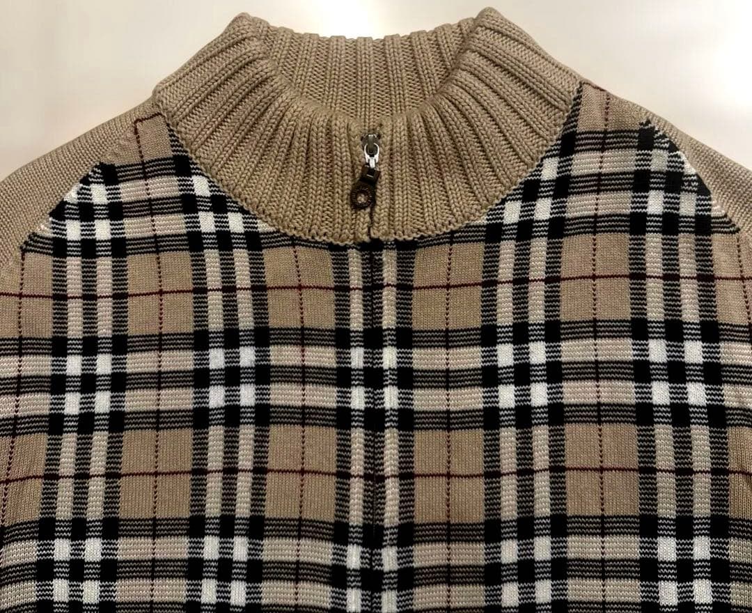バーバリーブラックレーベル　メンズ　フルジップ　ニット　ノバチェック　M