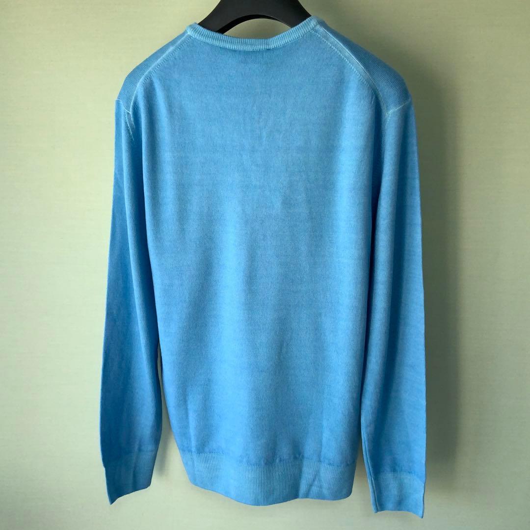 新品MORGANOモルガーノ ウールVネックニット50 ブルー イタリア製