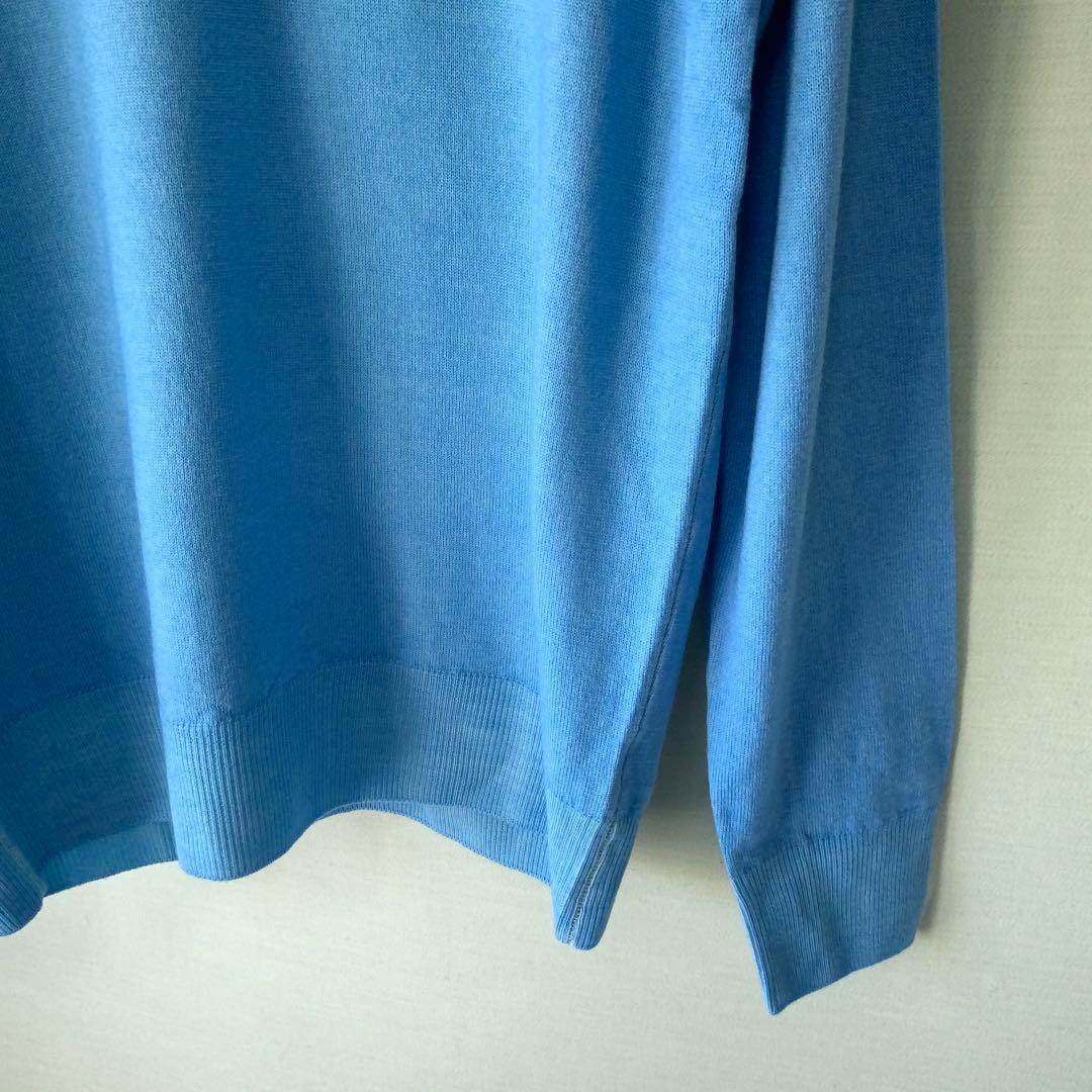 新品MORGANOモルガーノ ウールVネックニット50 ブルー イタリア製