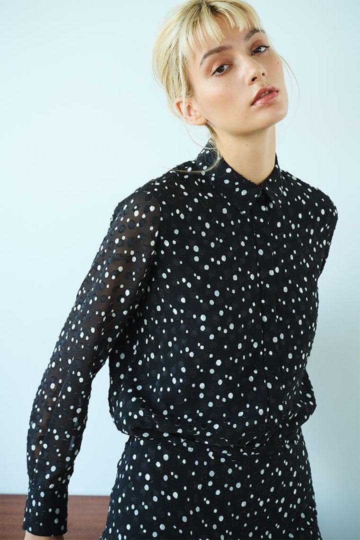 theory luxe シアー素材　ドット柄ブラウス　黒　38