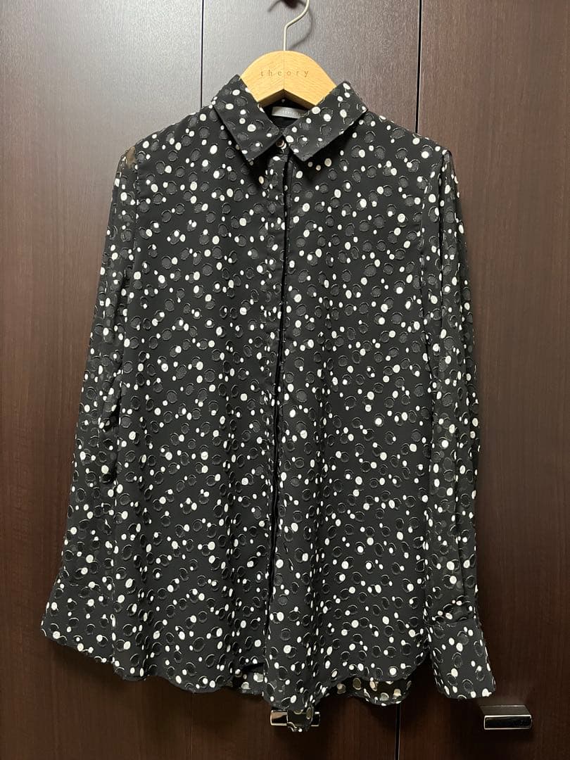 theory luxe シアー素材　ドット柄ブラウス　黒　38