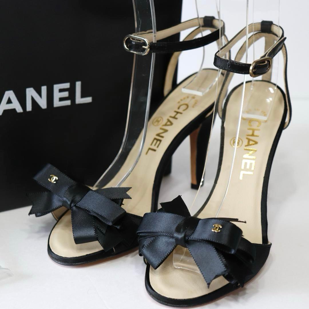 未使用 CHANEL シャネル サンダル リボン ココマーク ブラック 23cm