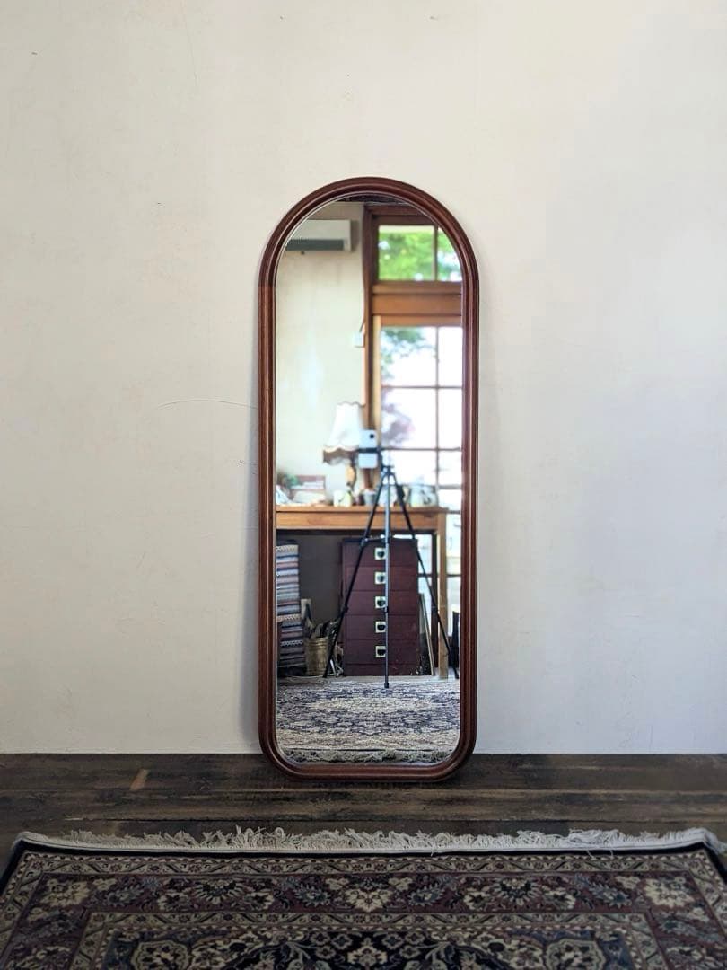 アーチ型 木製フレームミラー 姿見 全身鏡