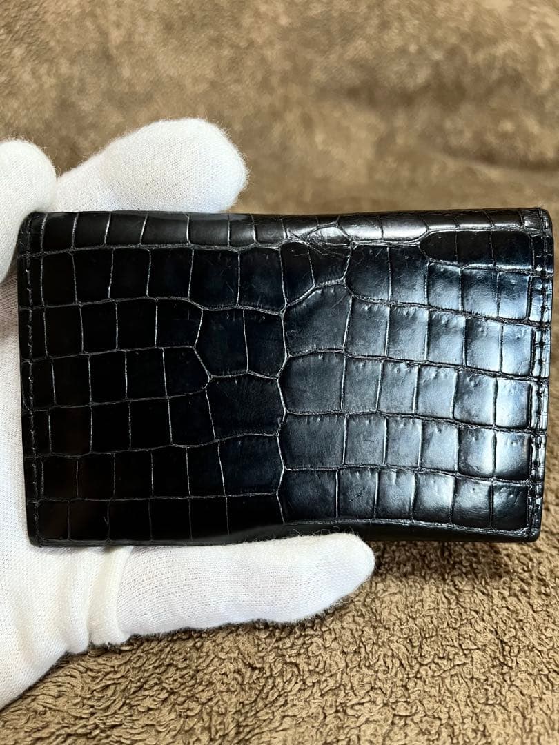最高級 カミーユフォルネ クロコ ポロサス 名刺入れ カードケース ブラック 黒