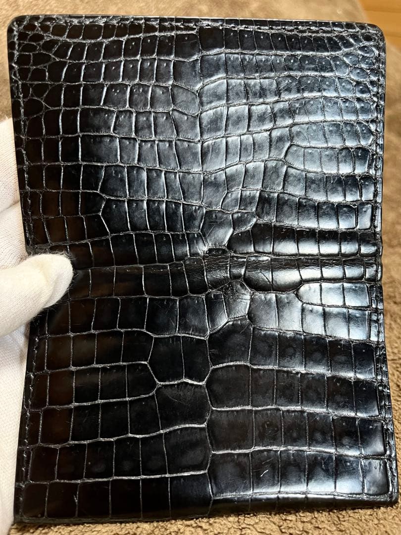 最高級 カミーユフォルネ クロコ ポロサス 名刺入れ カードケース ブラック 黒