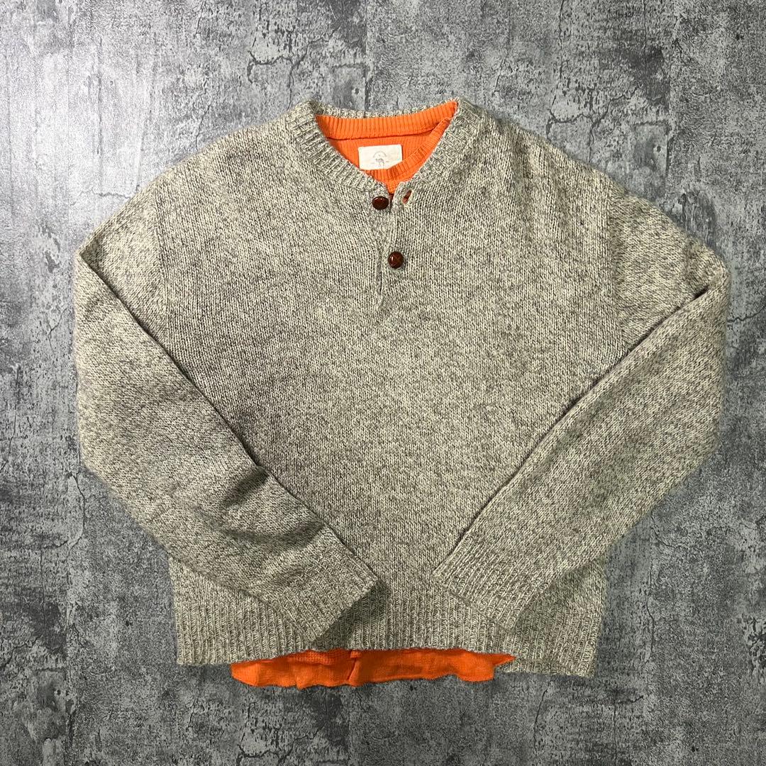 【vintage】希少　USA製　ヘンリーネックニット　グレー　古着　一点物