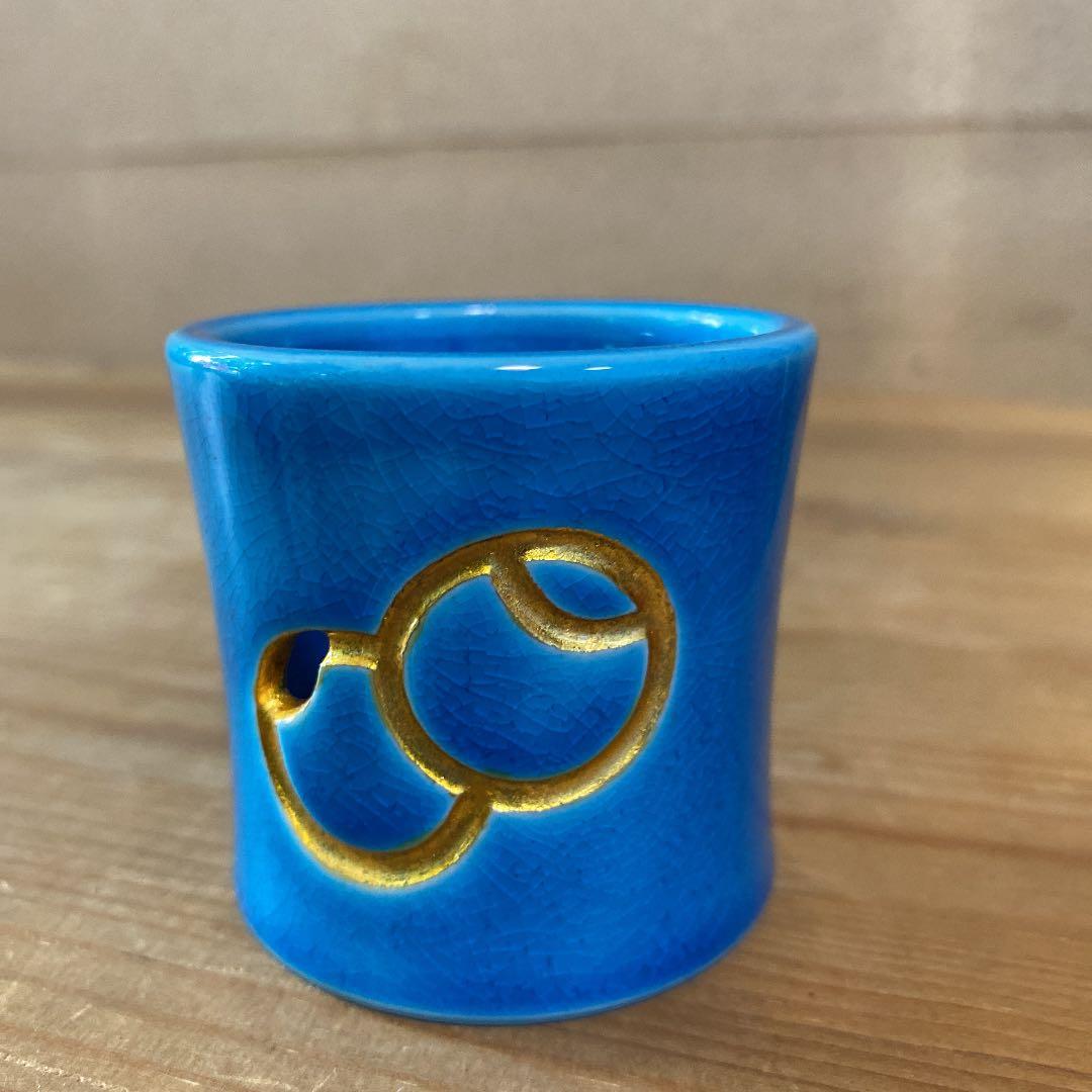 【茶道具】真葛香斎造　浅黄ツボツボ蓋置　（共箱）　○