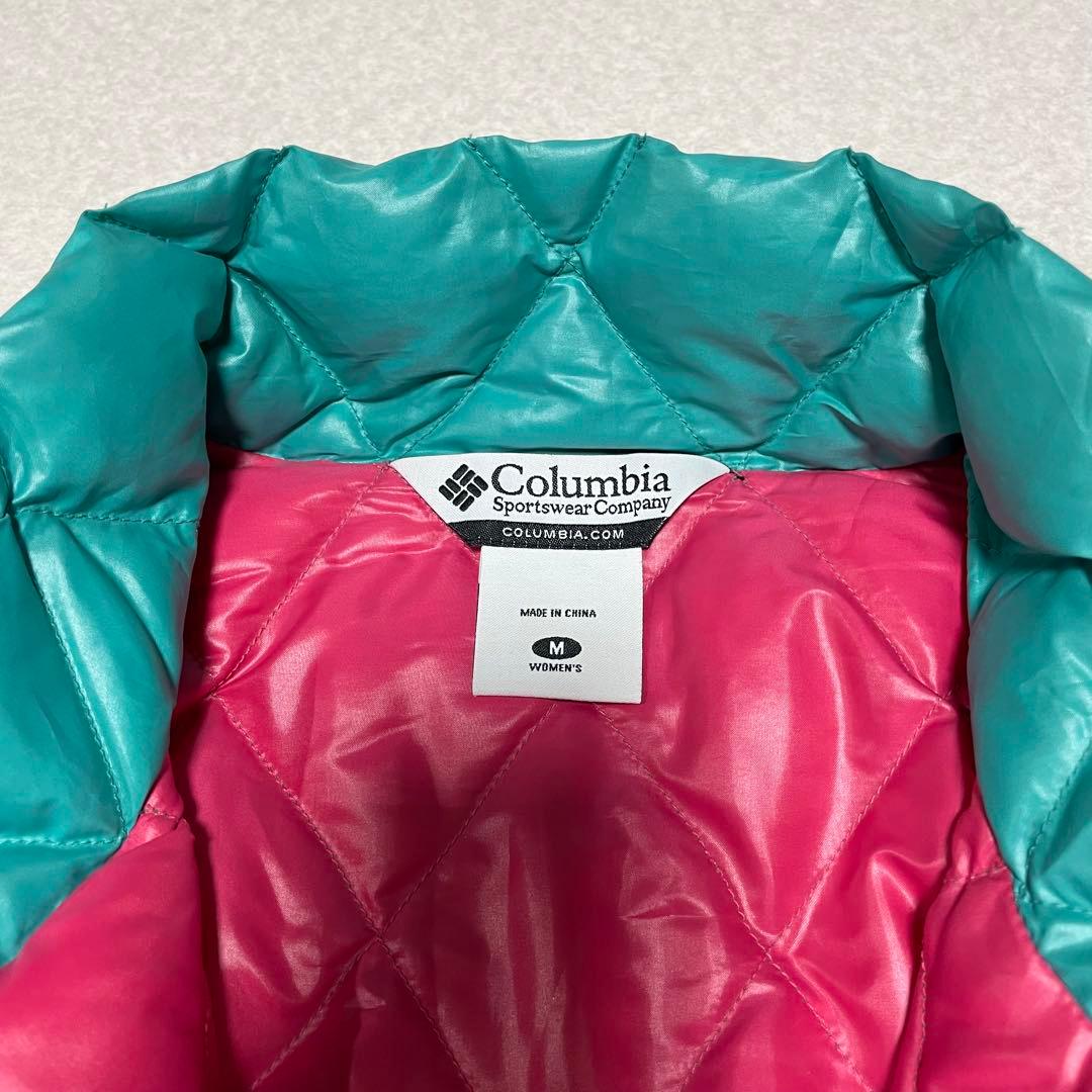 コロンビア　ダイヤキルト　パフダウン　ターコイズ　水色　クレイターレイク　短丈