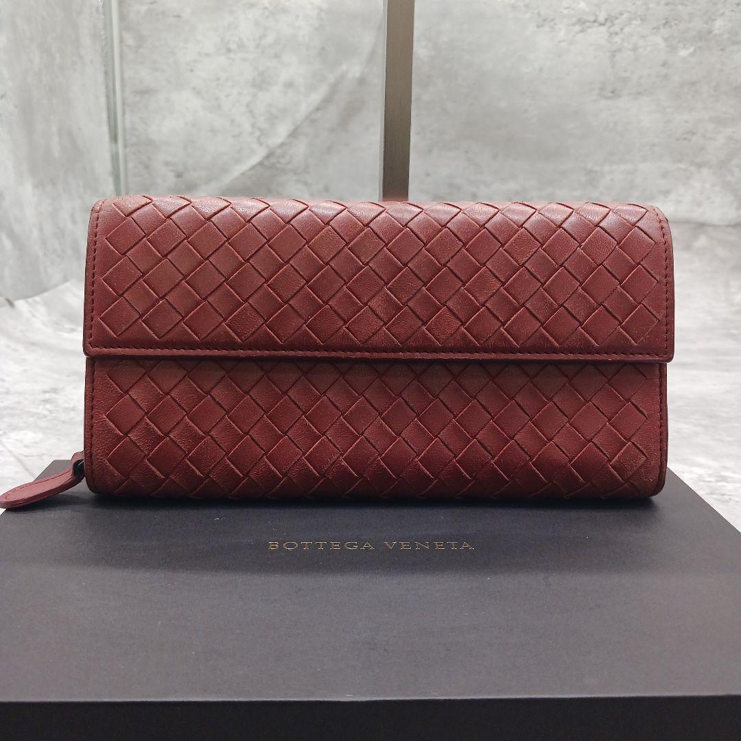 美品✨ ボッテガヴェネタ イントレチャート ラウンドファスナー 長財布 ブラウン
