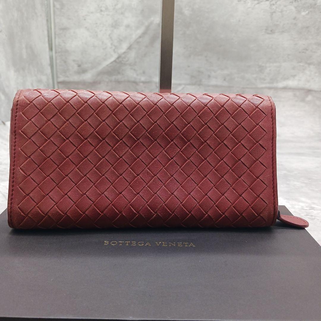 美品✨ ボッテガヴェネタ イントレチャート ラウンドファスナー 長財布 ブラウン