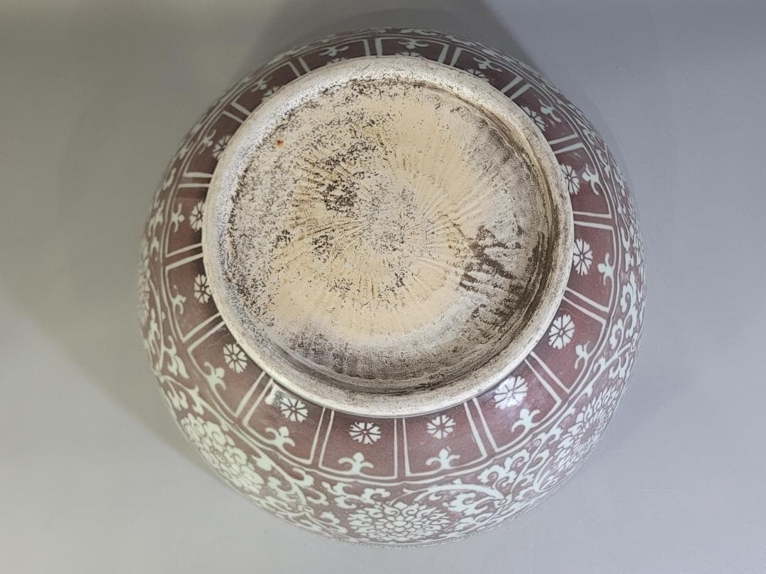 中国美術 釉裏紅 纏枝蓮花 双魚紋 大碗 DT471