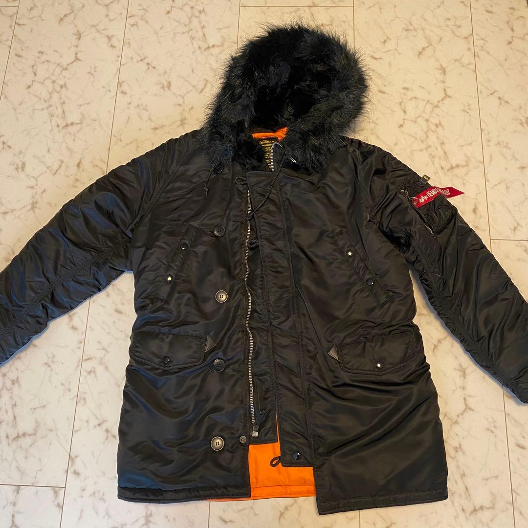 alpha ファー付きフード ミリタリージャケット 黒