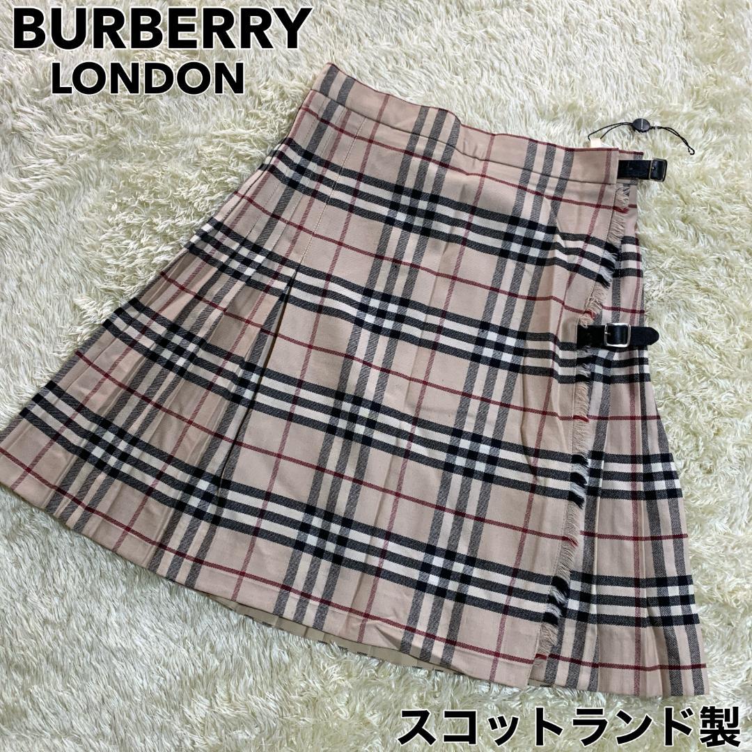 バーバリーロンドン プリーツスカート ラップ巻き ノバチェック ベージュ US8