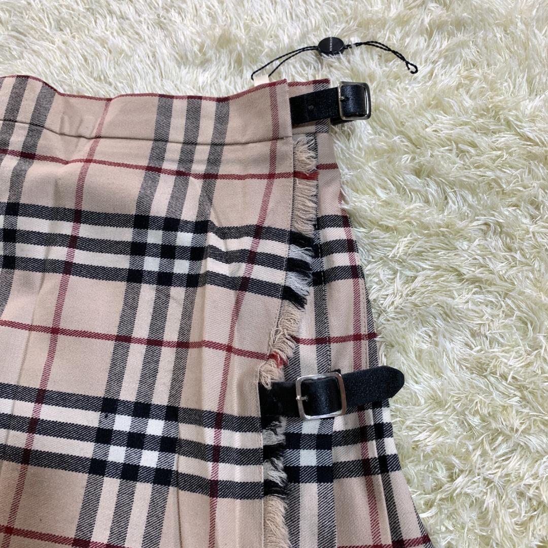 バーバリーロンドン プリーツスカート ラップ巻き ノバチェック ベージュ US8