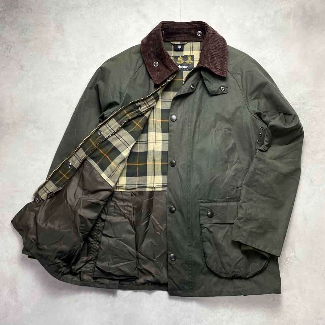英国製 Barbour BEDALE グリーン コーデュロイ襟 オイルド 美品