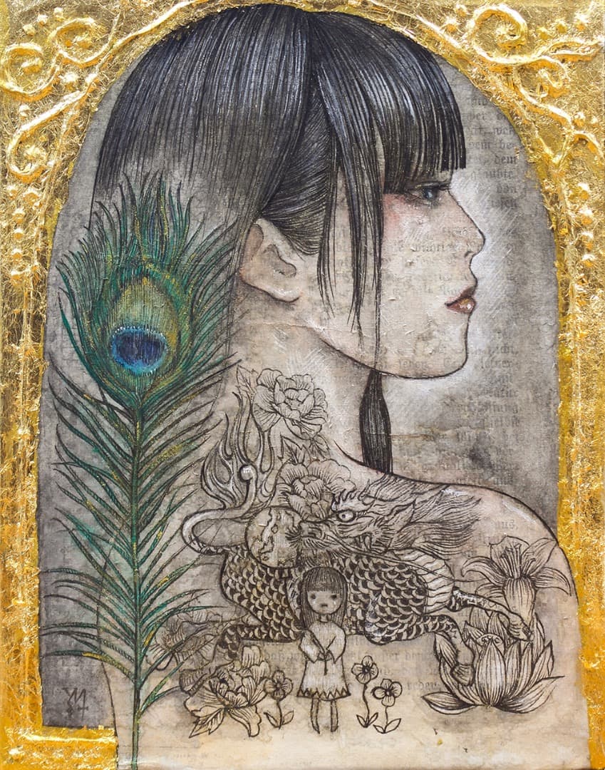 手描き絵画「個人的な憂鬱」日本画　オリジナル　原画