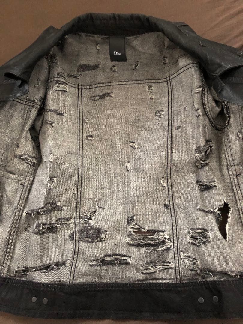 【美品】ディオールオム　デストロイブラックデニム ジャケット　ショップカード付