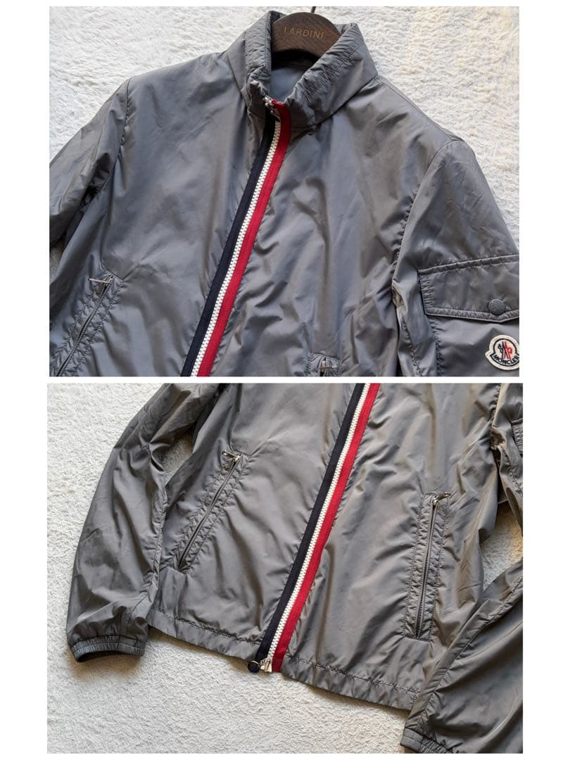 【美品】モンクレール ナイロンジャケット ロゴワッペン トリコロール グレー M