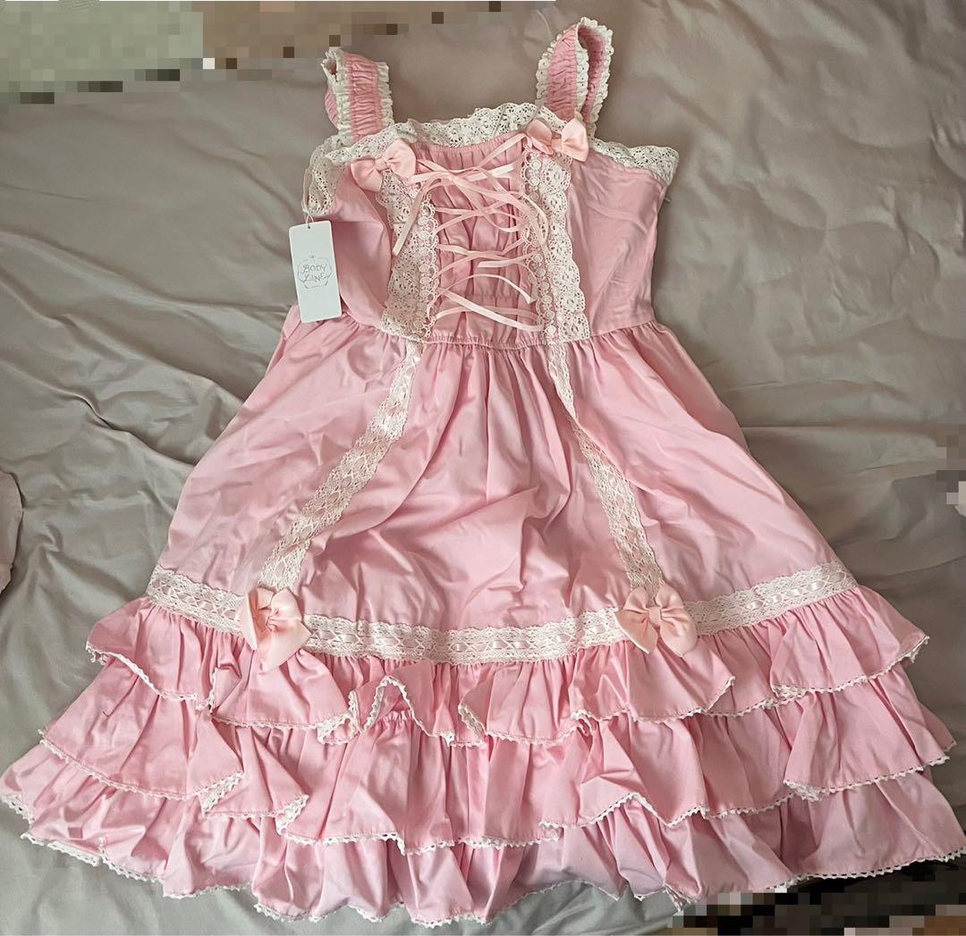 BODYLINE ピンク ジャンパースカート ロリータ ジャンスカフリルレース
