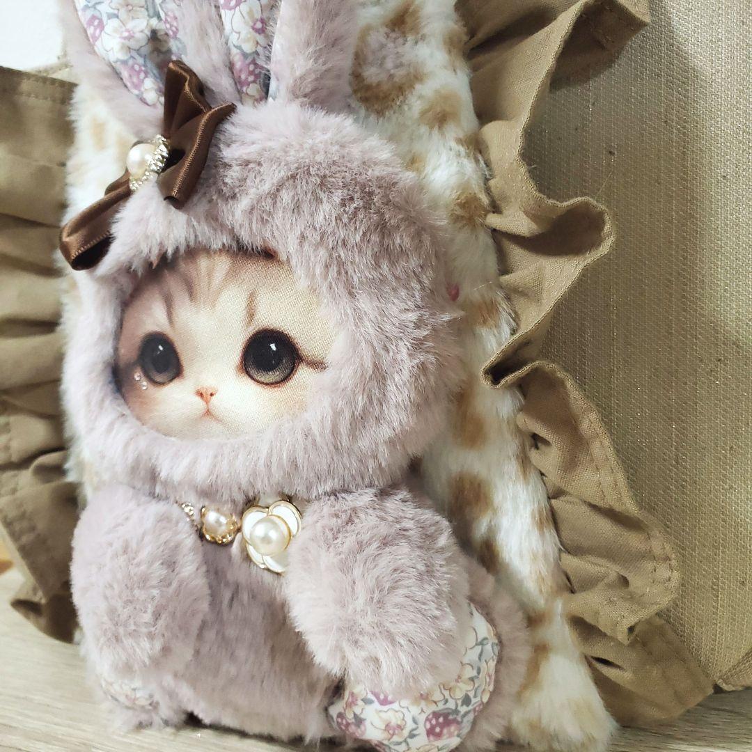 う*ん様 ハンドメイド サイドポケット付きトート バッグ ねこちゃん ぬいぐるみ