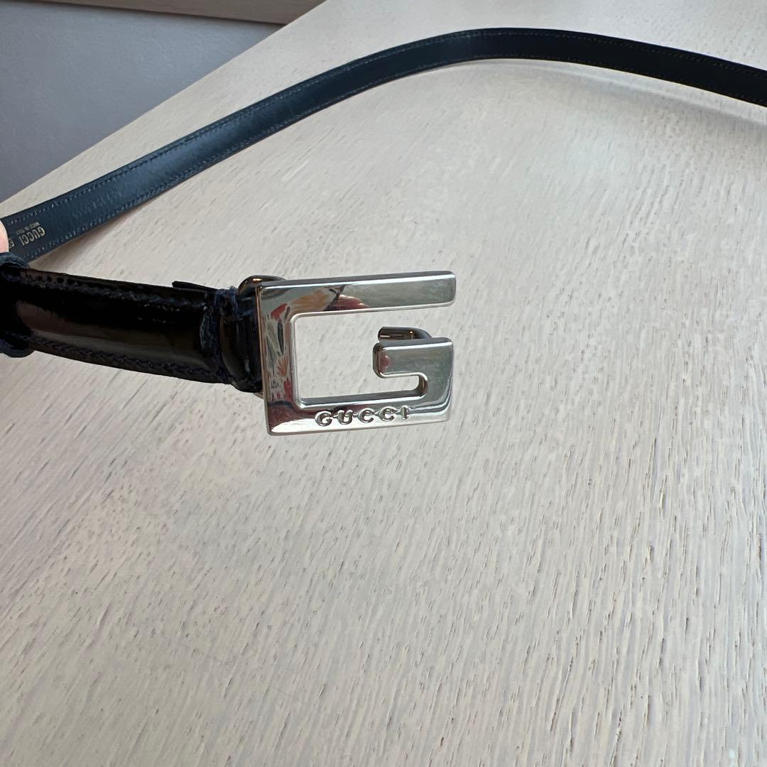 [ラストプライス]GUCCI本革スリムベルトネイビーブルー