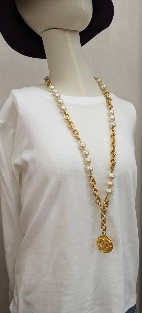 CHANEL シャネル チェーンベルト フェイクパール ココマーク 95A 中古