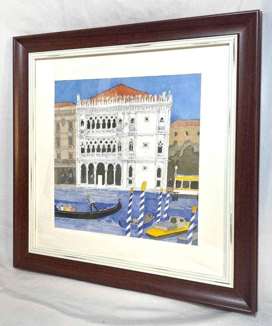 【新品】安野光雅「ベニスの船着場」ポスター 複製画　額付