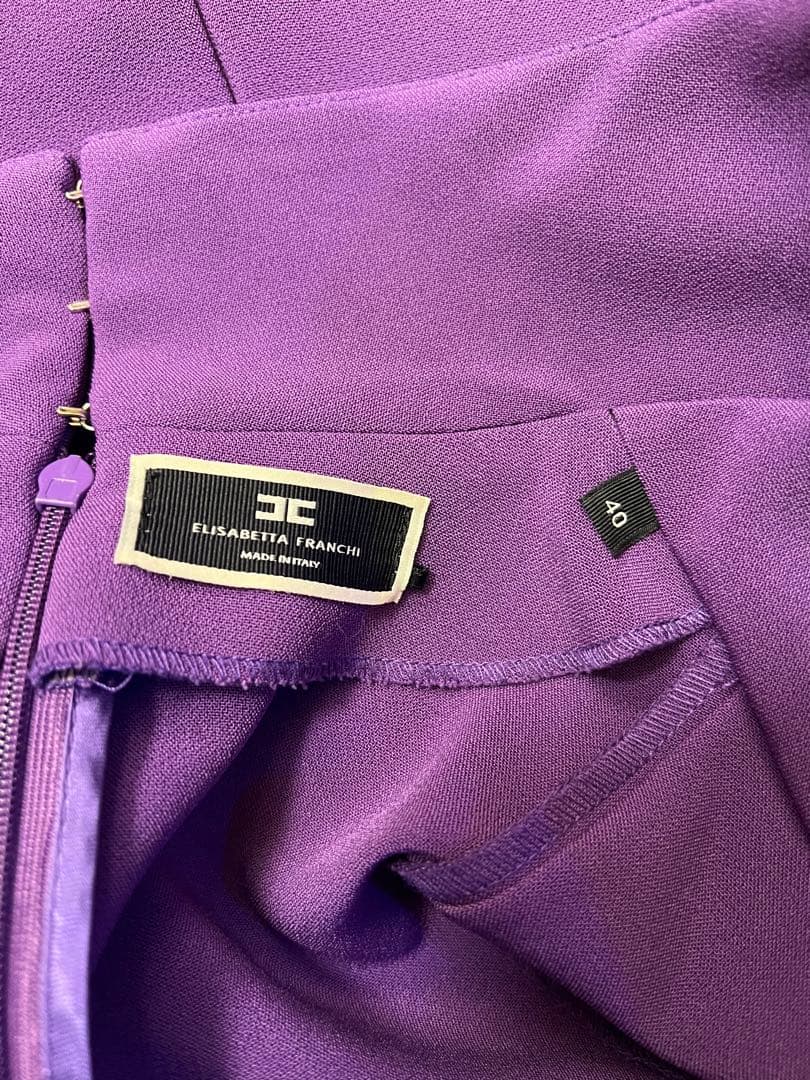 【美品】エリザベッタフランキ 金ボタン ロゴ パープル ドレス ワンピース 高級