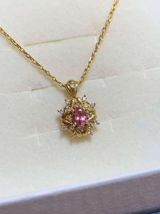 K18YG ピンクサファイアダイヤモンドネックレス