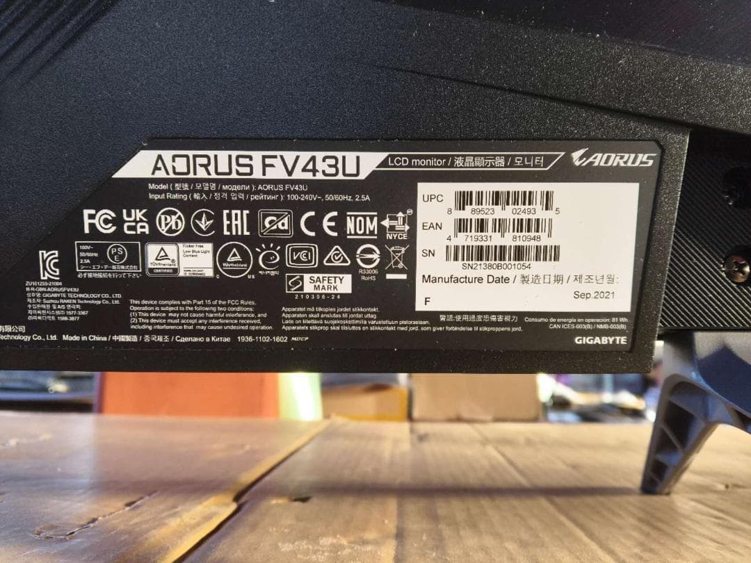 ディスプレイ・モニター本体 GIGABYTE AORUS FV43U
