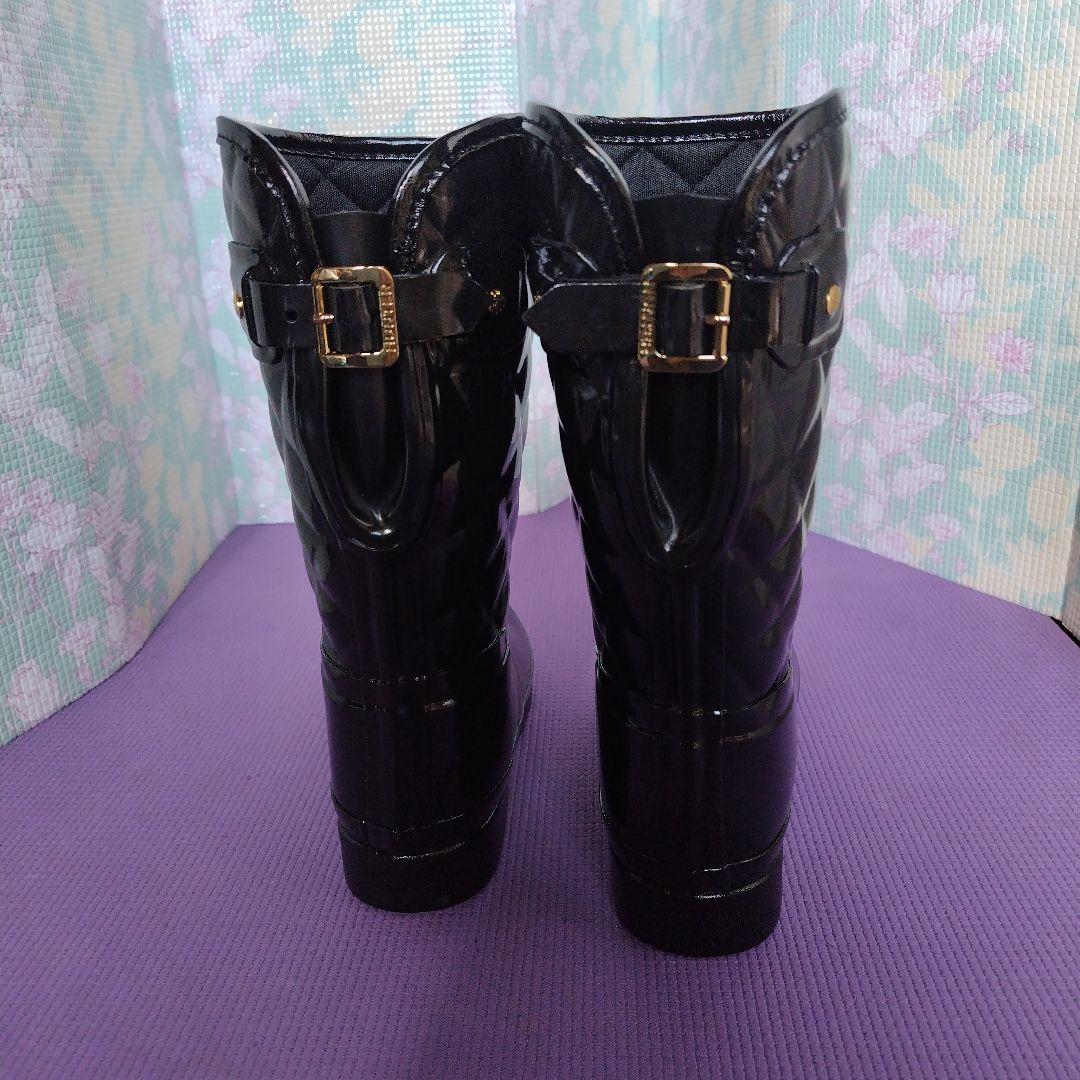 キルティングデザイン ブラックロングブーツ