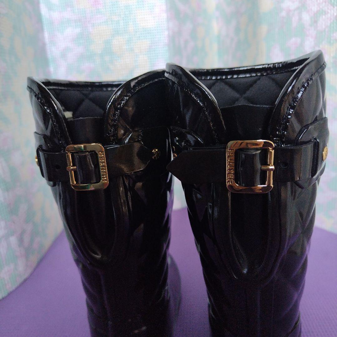 キルティングデザイン ブラックロングブーツ