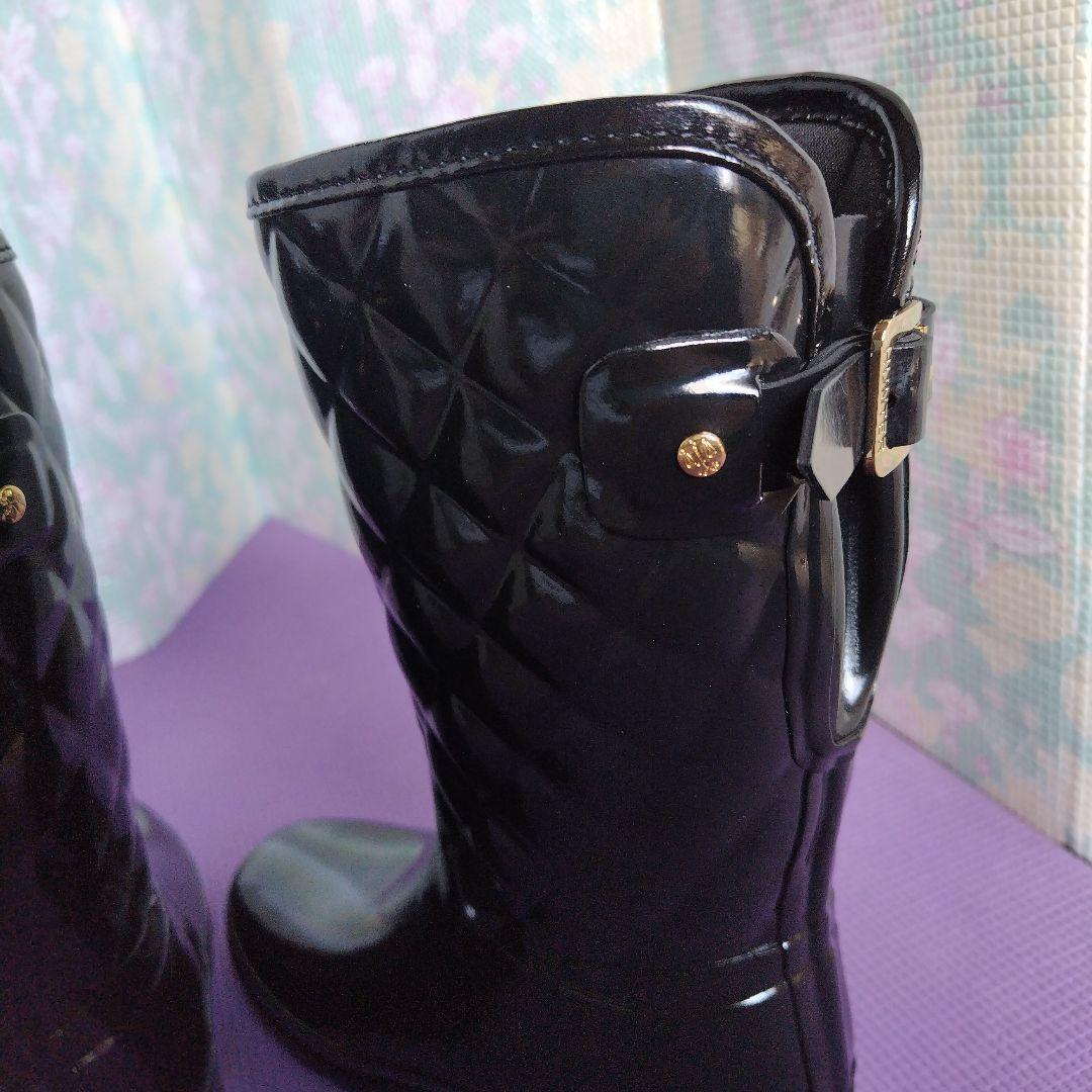 キルティングデザイン ブラックロングブーツ