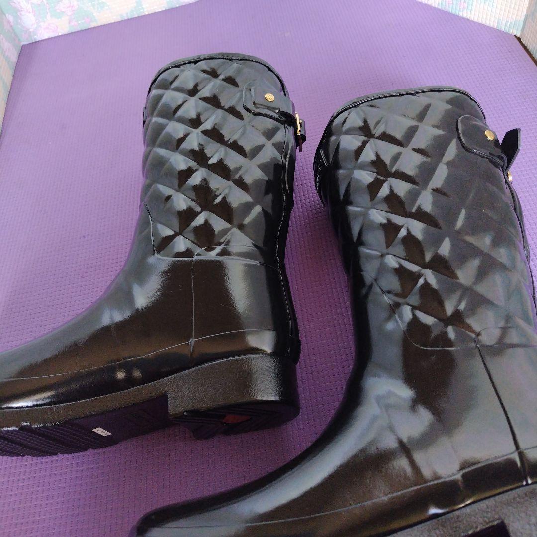 キルティングデザイン ブラックロングブーツ