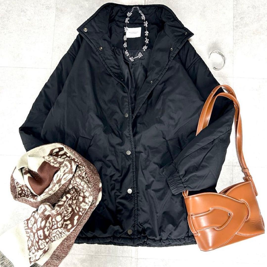 美品 ビューティ＆ユース BY ナイロンパフ スタンドドロースト ブルゾン 黒