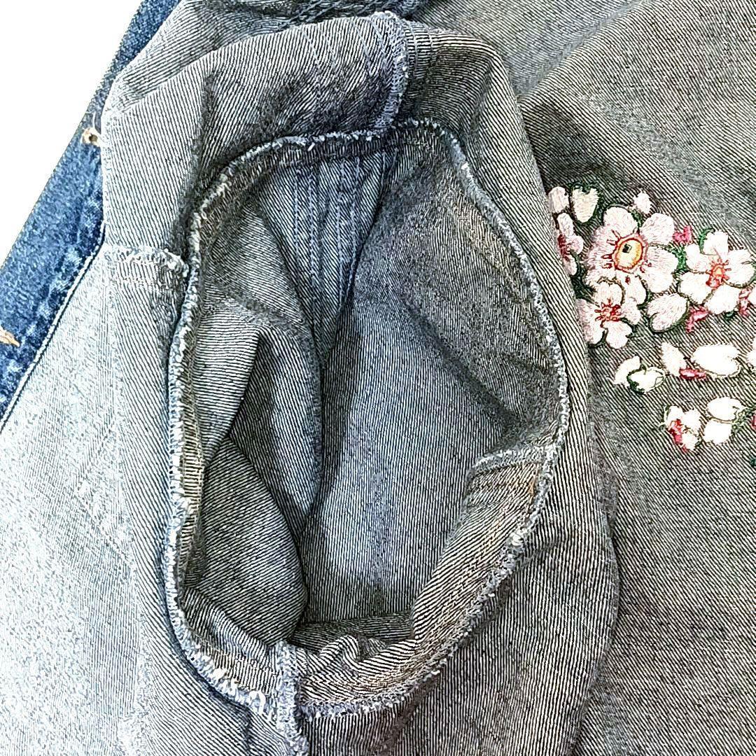 【美品★2XL】アディダス　花柄　刺繍　短丈　デニムジャケット　Y2K
