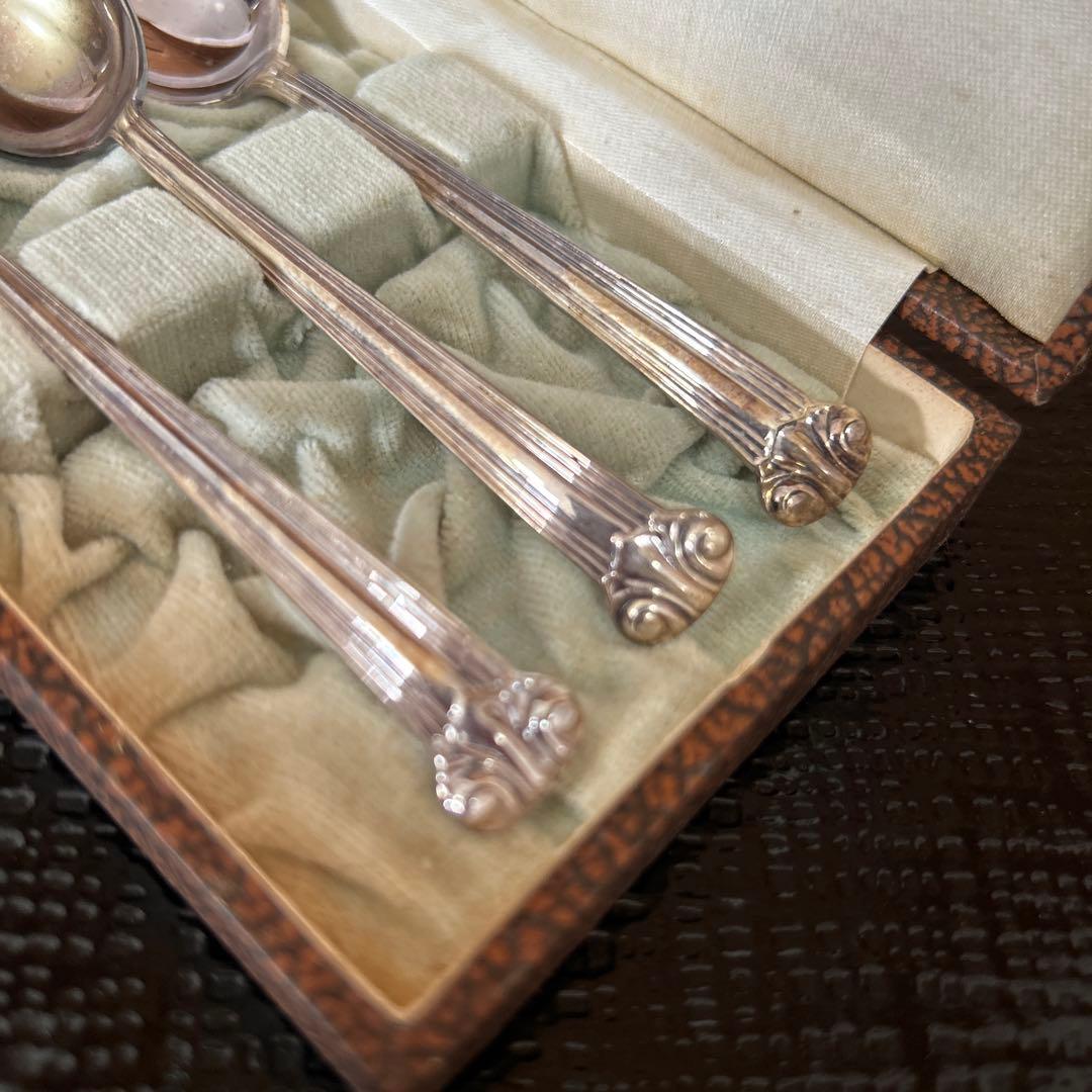 新品◆③純銀製　装飾スプーン3本セット　昭和レトロ　生駒時計店　アンティーク食器